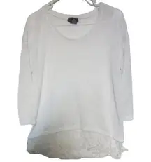 Questions White Long Sleeve Crew Neck Lace Button Womens Blouse Top Size M