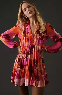 NWOT Anthropologie Maeve Tiered Long-Sleeve Mini Dress Horse Print Size S