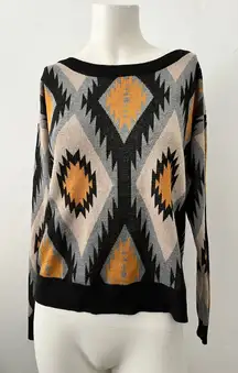 Flying Tomato Southwestern Knit Pullover Sweater S Aztec Native Geometric Blue