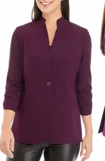 Calvin Klein Women Purple Quarter Ruched Sleeves One Button Blazer Size 14W NWT