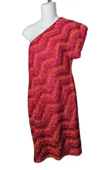 Trina Turk  One Shoulder Sequin Shift Mini Dress Pink and Orange