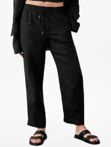 Athleta Retreat High Rise Linen Ankle Pant Black Large High Waist Pull On Pants