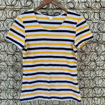 Vintage Sears black yellow and white striped scoop neck baby doll T-shirt