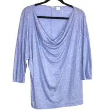 Lucy & Laurel Blue Cowl Neck 3/4 Sleeve Blouse Size 1X