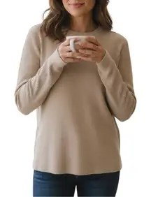 Kenneth Cole Reaction Tan Ribbed Crewneck Sweater Large Lightweight