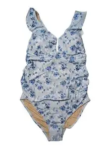 A Pea in the Pod Maternity Swimsuit Coquette Ditsy Floral Ruffle Deep V Large