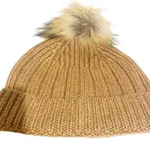 J. Crew Womens Tan Knit Pom Pom Beanie Hat NEW NWT