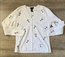 Carole Little White Cardigan with Embroidered Martini Glasses Size Small