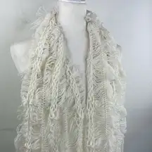 SCARF Chunky Boho Fringe Cottagecore Open Kit design off white rectangle