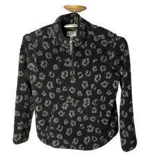LIV Outdoor Women's Sherpa Fleece Pullover Black Gray Leopard Print Half Zip L