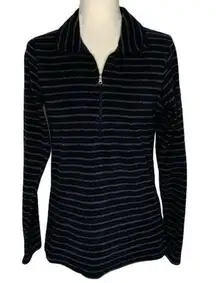 Columbia Quarter Zip Fleece Sweater M Black Green Striped Long Sleeves Collared