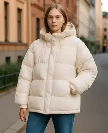 NWT Topshop mid length tie waist puffer jacket in cream Oversize