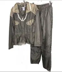 VINTAGE Nylon Track Suit Pants Jacket Pewter Color Womens Size Medium