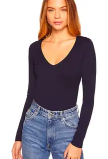 Susana Monaco Navy V Long Sleeve Top - Midnight