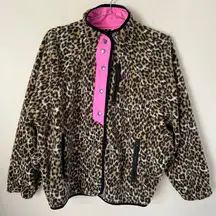 American Eagle Outfitters Leopard Print Neon Pink Fleece Bomber Jacket Size M