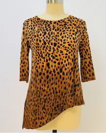 Travelers Collection by Chicos Top Cheetah Print Leopard Ombre Asymmetric Size M