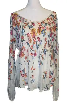 Free People white orange and blue floral long sleeve top size S