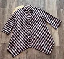 Beluva‎ San Francisco pink & black plaid lagenlook shirt art to wear made in USA