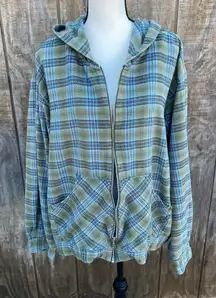 Venezia Jean Green Plaid Zip Up Flannel Size 26/28