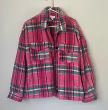 Crown & Ivy  Women’s Size XXL Pink Green Fleece Plaid Shacket Flannel ♦️