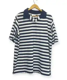 AK America Navy Blue White Striped Short Sleeve pull up polo shirt size 18/20