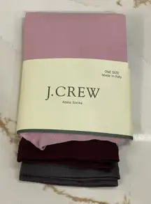 J. Crew Sheer Ankle Socks Women One Size 3 Pack Pink Burgundy Gray Nylon New