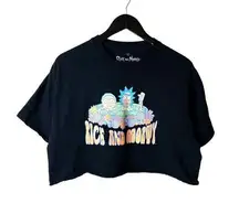 Rick and Morty T Shirt Womens Black Large L Raw Hem Crop Top Cartoon Characters