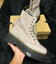 DR MARTENS Jadon taupe leather platform zipper lace up boots booties shoes 9 new