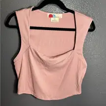 Free People Beach Womens Ribbed Light Pink Crop Top Size L Large