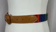 Guatemala Embroidered Rainbow Leather Belt Boho Southwestern Camel