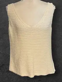 Sabo Skirt M Knit Sweater Tank Swank Top Sleeveless Shell Cream Linen Cotton