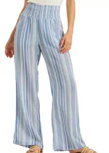 Billabong Womens Striped Smocked pants flowy gauzy Blue & White 100% Cotton S