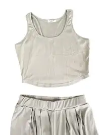 Worn once! Sage Green Set Wide Leg Pants and Crop Top Women's Size Medium