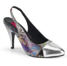 Pleaser Pink Label Sling Back Heel 4” DREAM-405 Silver Multicolor 13