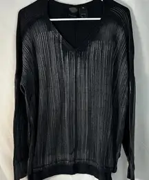 Harley-Davidson‎ Black Silver Oversized Womens V-Neck Pullover Sweater Size XL