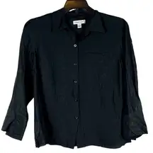 Coldwater Creek Black Linen 3/4 Sleeve Button Up Blouse Large