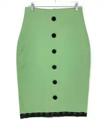 Rock Steady Women's Size Large Green Pencil Skirt High Rise Button Detail Casual