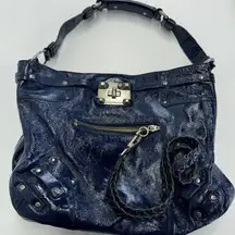 Juicy Couture Purse Womens Blue Patent Leather Hobo Shoulder Bag Y2K Vintage