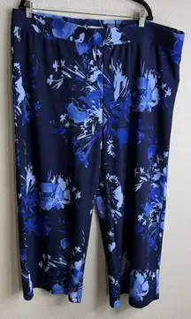 Isaac Mizrahi Womens 2X‎ Petite Blue Floral Wide Leg Ponte Pants Tropical Travel