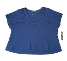 Marc by Marc Jacobs Lace Cutout Oversized Cropped Baby Tee Top Blue Size Medium