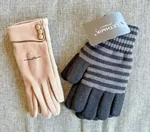 Womens Gloves Lot Of 2 Black And Brown Knit Warm Winter Gloves Adult One‎ Size