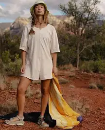 NEW! FREE PEOPLE MOVEMENT Hot Shot Tee Romper Shorts X-SMALL Bleached Clay Ivory