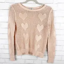 Forever 21 Peach Long Sleeve Open Knit Heart Sweater Pullover Size Medium