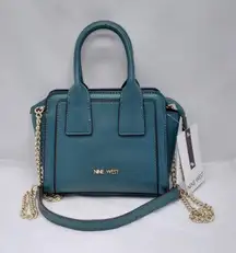 Nine West Women Mini Satchel Crossbody Handbag Teal Green Gold Chain Strap Purse