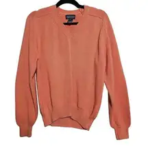 Lands' End Womens M Creamsicle Orange 100% Cotton V-Neck Dressy Sweater