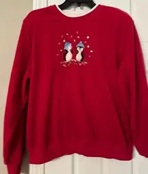 Vintage Alfred Dunner petite medium fleece red winter snow birds sweatshirt.