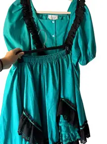 Vintage Western Teal‎ Prairie Skirt & Blouse Set Pitchfork Brand M