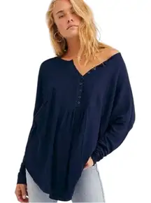 Free People Navy Blue Leo Henley Top