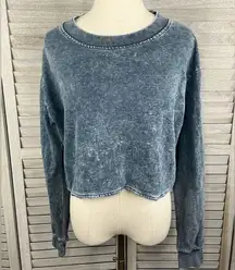 Vanilla Star Jeans VANILLA STAR Cropped Crewneck Sweatshirt Distressed/Upcycled Blue Acid Wash-L