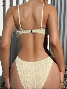 1 pc. Ring Linked Cutout Backless Strap Textured Swimsuit - NWOT